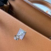 KELLY EPSOM CK37 GOLDEN BROWN SILVER HARDWARE PHW 25CM FULL HANDMADE