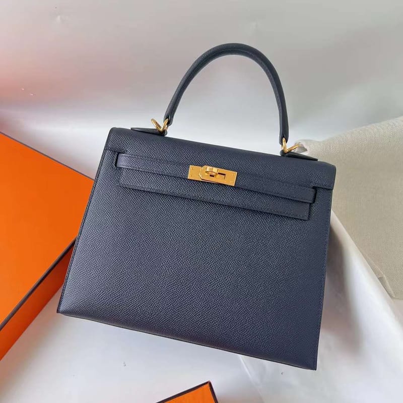 KELLY EPSOM CK76 DEEP BLUE GOLD HARDWARE GHW 25CM FULL HANDMADE
