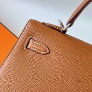 KELLY EPSOM CK37 GOLDEN BROWN SILVER HARDWARE PHW 25CM FULL HANDMADE