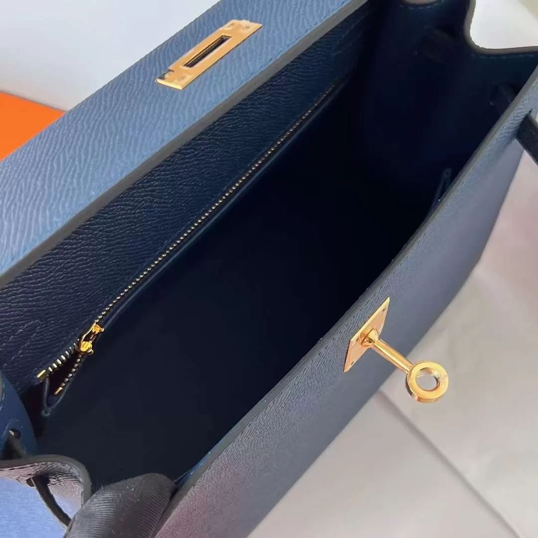 KELLY EPSOM S4 DEEP BLUE GOLD HARDWARE GHW 25CM FULL HANDMADE