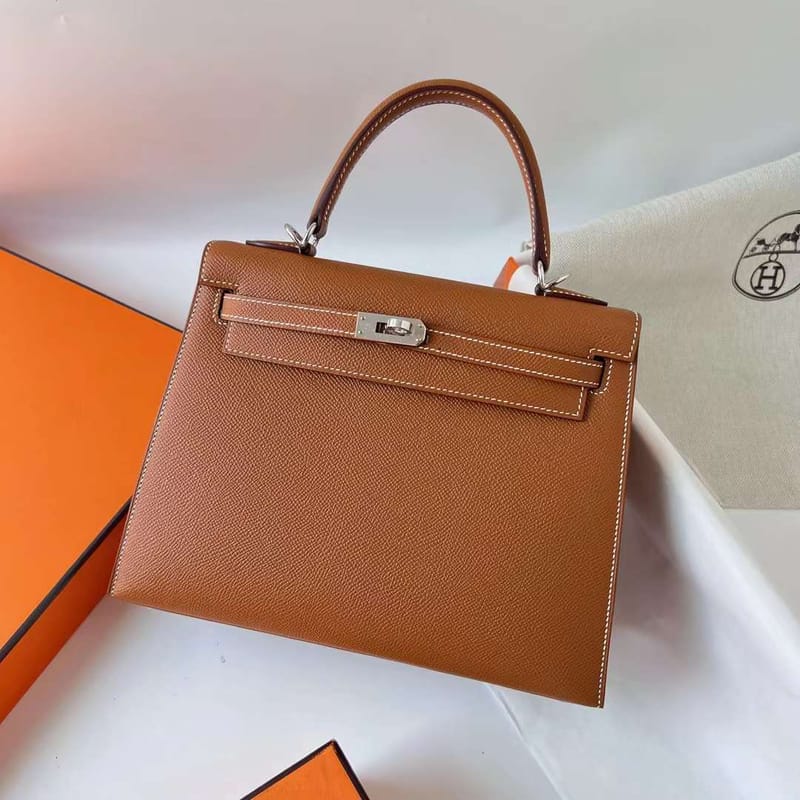 Kelly 25cm Epsom Ck37 Golden Brown Silver Hardware Phw Full Handmade