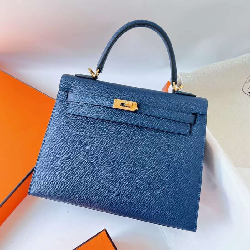 KELLY EPSOM S4 DEEP BLUE GOLD HARDWARE GHW 25CM FULL HANDMADE
