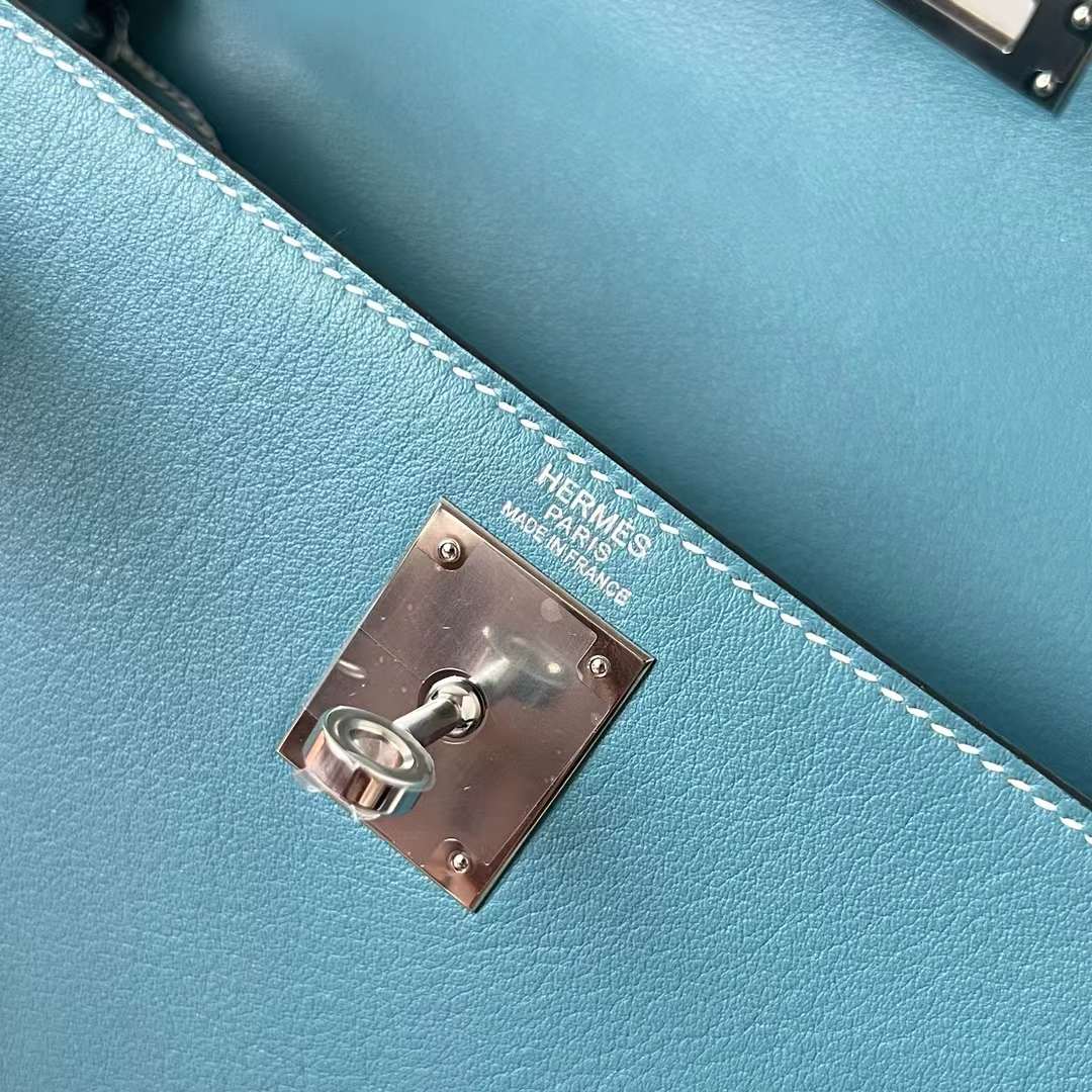 KELLY SWIFT CK75 DENIM BLUE SILVER HARDWARE PHW 28CM FULL HANDMADE