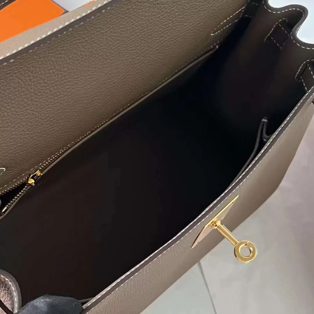 KELLY TOGO CK18 ETOUPE GREY GOLD HARDWARE GHW 28CM FULL HANDMADE