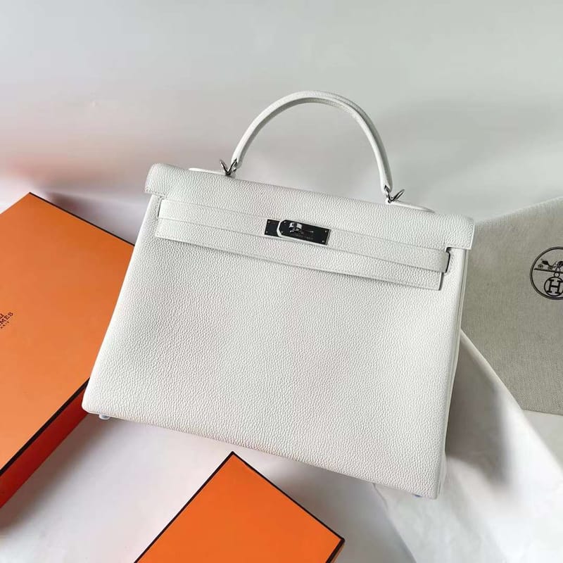 KELLY TOGO 01 PURE WHITE SILVER HARDWARE 35CM FULL HANDMADE PHW