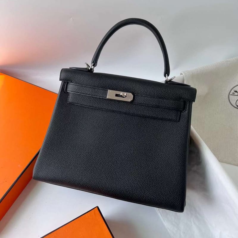 KELLY TOGO CK89 BLACK SILVER HARDWARE PHW 28CM FULL HANDMADE