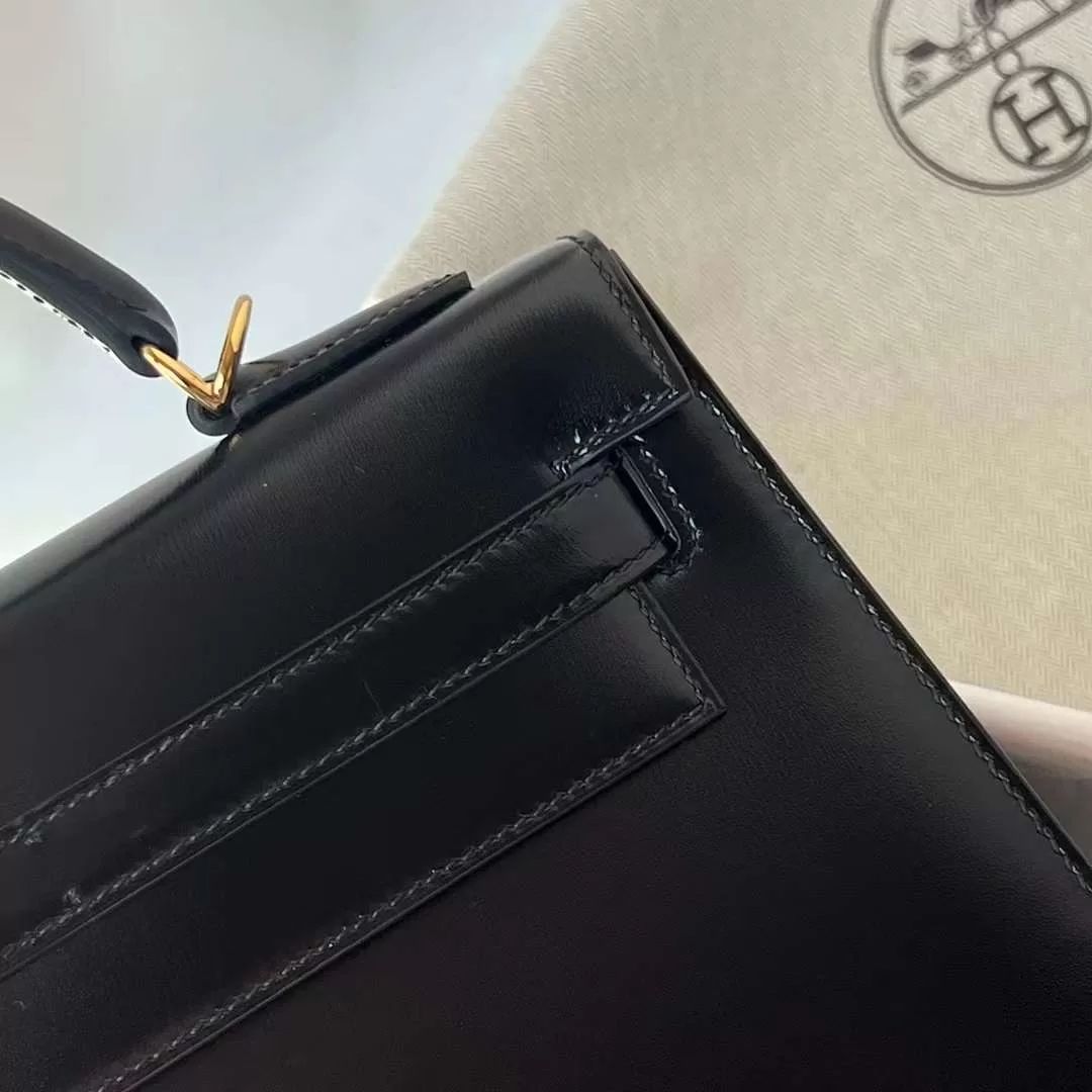 KELLY BOX CK89 BLACK GOLD HARDWARE 32CM FULL HANDMADE GHW