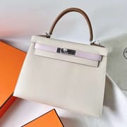 KELLY EPSOM CK10 CREAMY WHITE & 09 LIGHT PURPLE PINK & CK37 GOLDEN BROWN SILVER HARDWARE PHW 28CM FULL HANDMADE