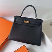 KELLY TOGO CK89 BLACK GOLD HARDWARE GHW 28CM FULL HANDMADE