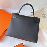 KELLY EPSOM CK89 BLACK NOIR GOLD HARDWARE GHW 28CM FULL HANDMADE