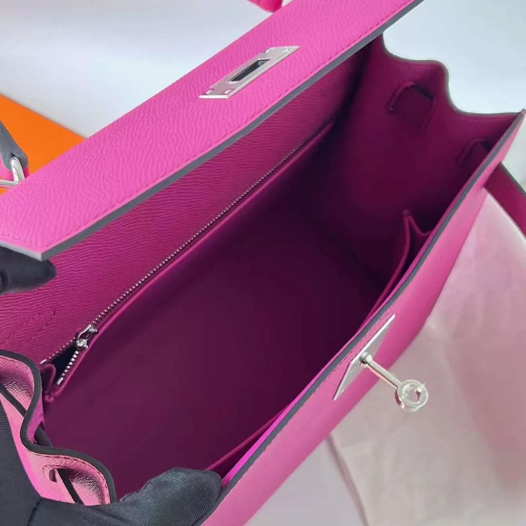 KELLY EPSOM L3 ROSE PURPLE SILVER HARDWARE PHW 28CM FULL HANDMADE