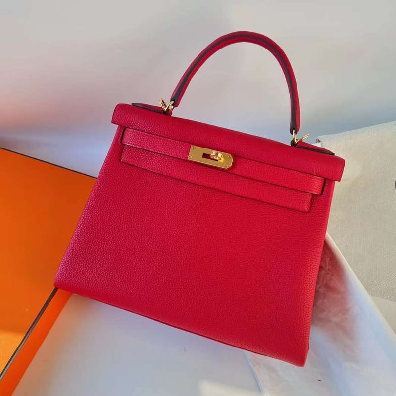 Kelly 25cm Togo S3 Bright Red Gold Hardware Ghw Full Handmade