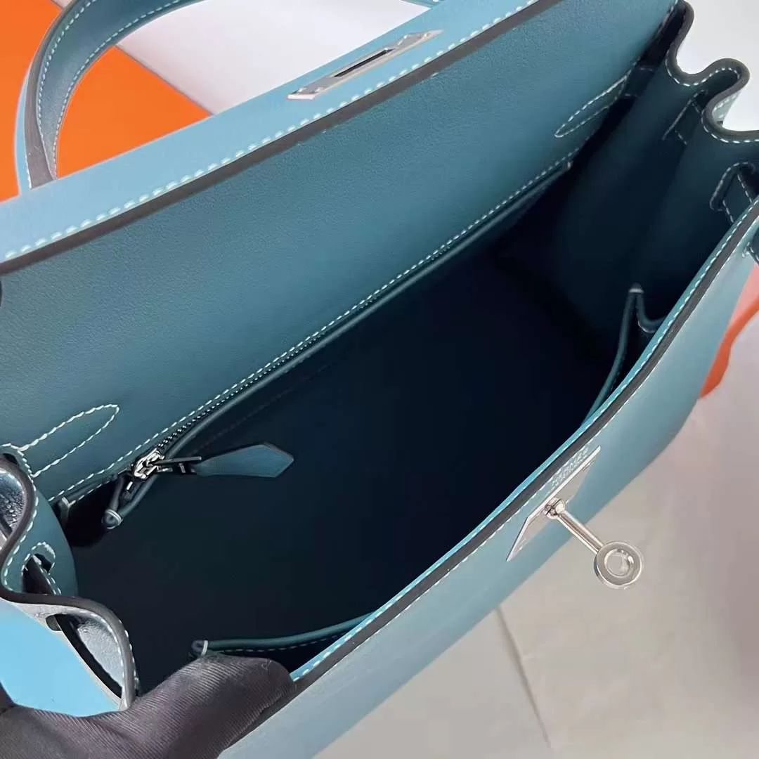 KELLY SWIFT CK75 DENIM BLUE SILVER HARDWARE PHW 28CM FULL HANDMADE
