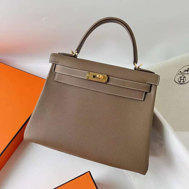 KELLY TOGO CK18 ETOUPE GREY GOLD HARDWARE GHW 28CM FULL HANDMADE