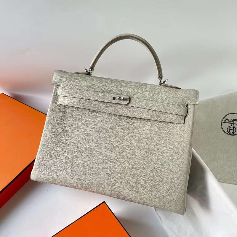 Kelly 35cm Togo Ck80 Pearly Grey Silver Hardware Full Handmade Phw