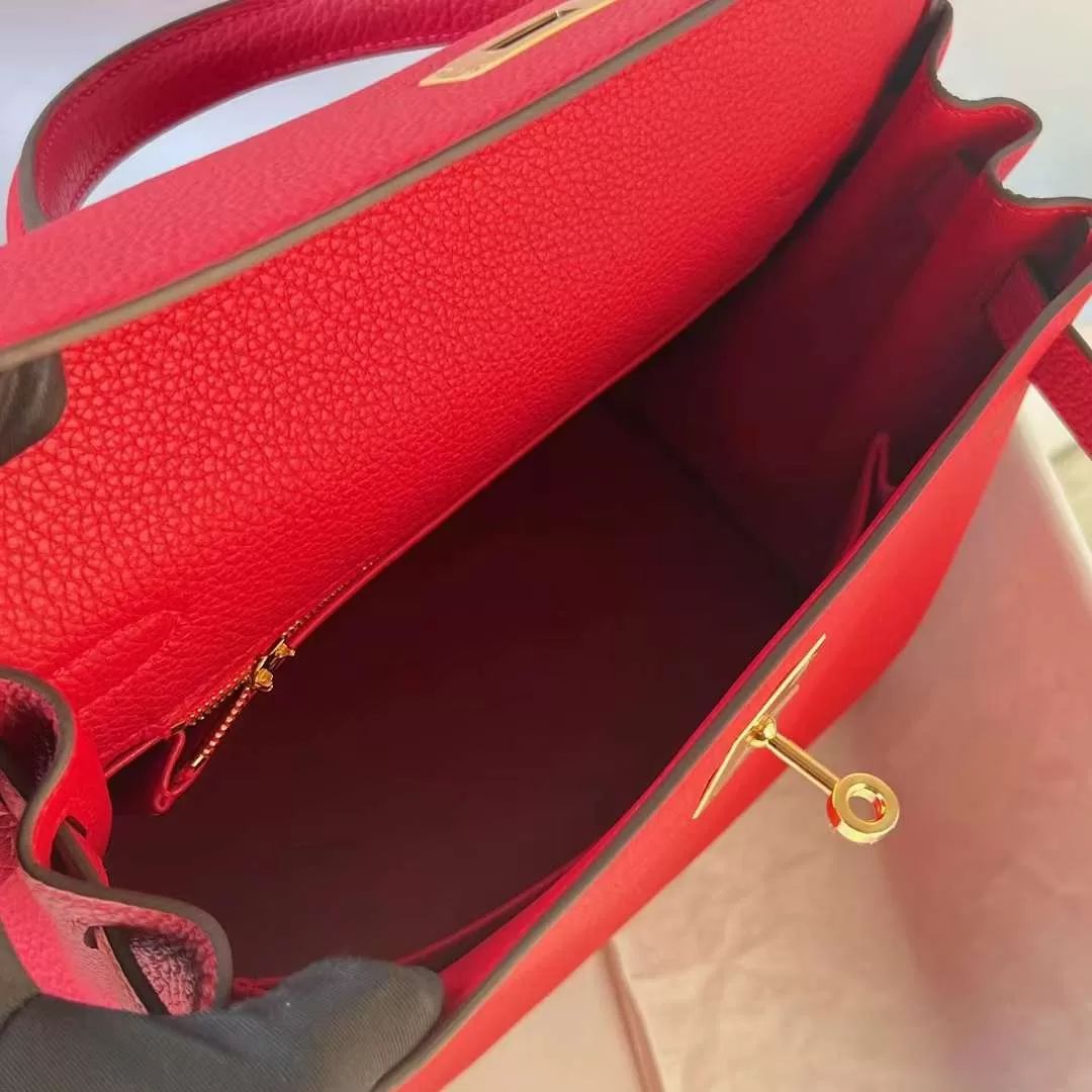 KELLY TOGO S3 BRIGHT RED GOLD HARDWARE GHW 25CM FULL HANDMADE
