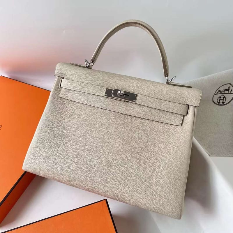Kelly 32cm Togo Ck10 Creamy White Silver Hardware Phw Full Handmade