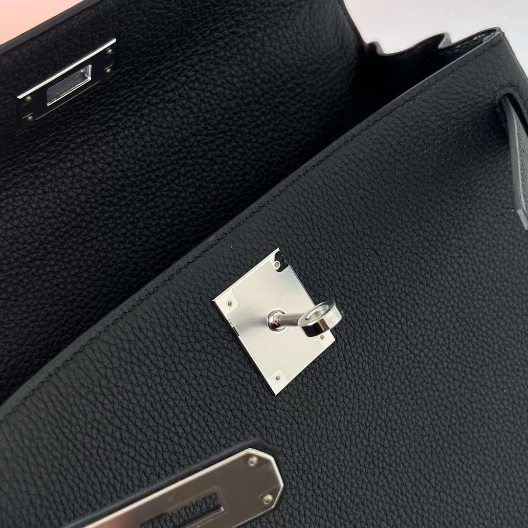 KELLY TOGO CK89 BLACK SILVER HARDWARE PHW 28CM FULL HANDMADE
