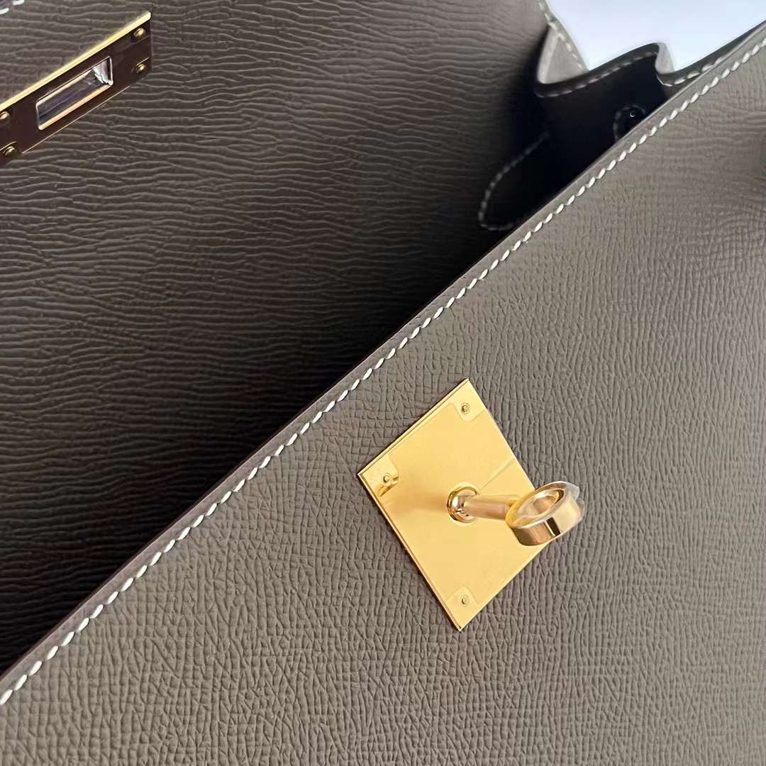 KELLY EPSOM CK18 ETOUPE GREY GOLD HARDWARE GHW 28CM FULL HANDMADE