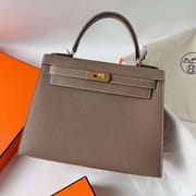 KELLY EPSOM CK18 ETOUPE GREY GOLD HARDWARE GHW 28CM FULL HANDMADE