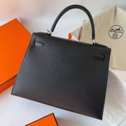 KELLY EPSOM CK89 BLACK SILVER HARDWARE PHW 28CM FULL HANDMADE