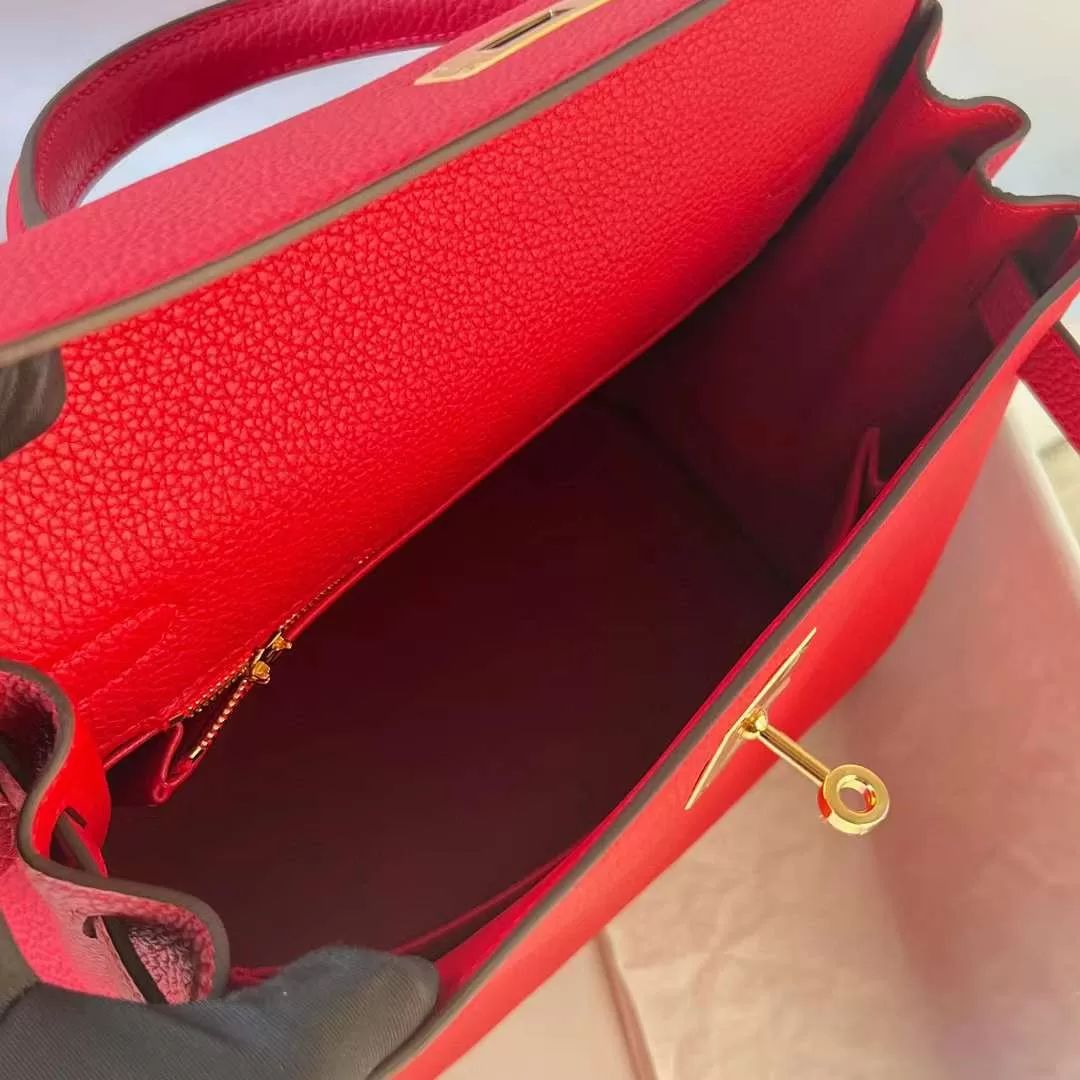 KELLY TOGO S3 BRIGHT RED GOLD HARDWARE GHW 28CM FULL HANDMADE