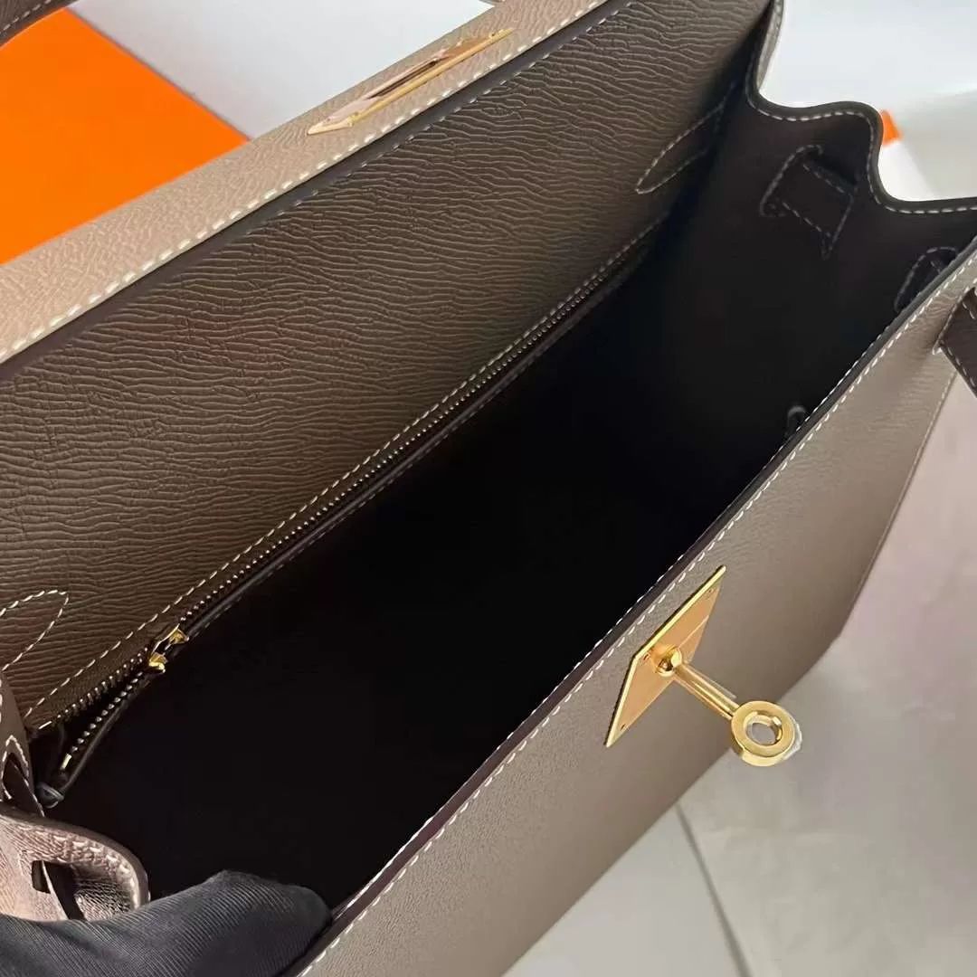 KELLY EPSOM CK18 ETOUPE GREY GOLD HARDWARE GHW 28CM FULL HANDMADE