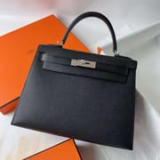 KELLY EPSOM CK89 BLACK NOIR SILVER HARDWARE PHW 28CM FULL HANDMADE