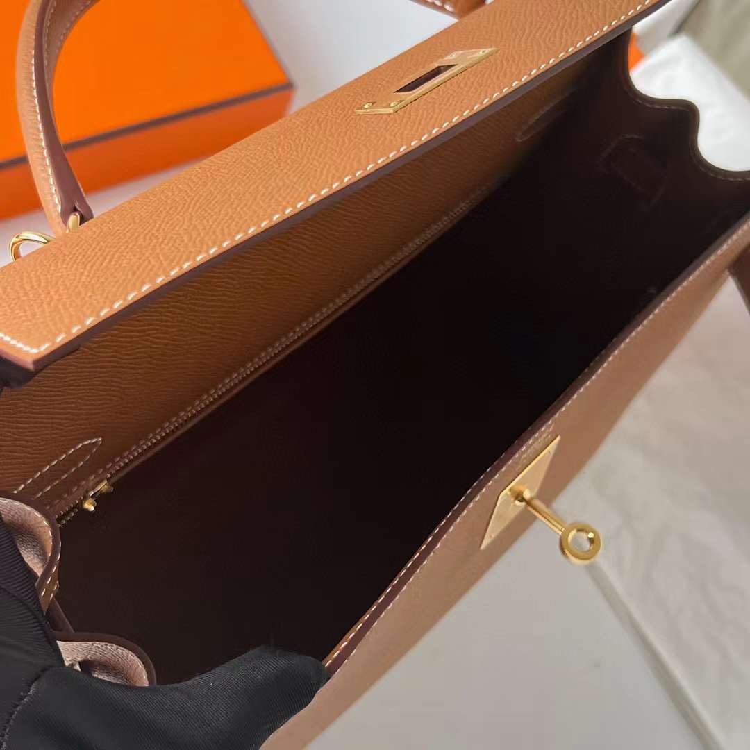 KELLY EPSOM CK37 GOLDEN BROWN GOLD HARDWARE GHW 32CM FULL HANDMADE