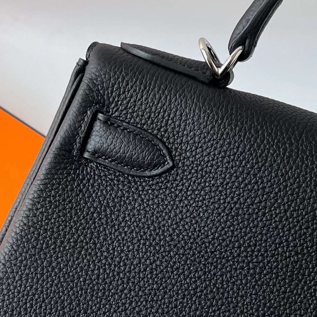 KELLY TOGO CK89 BLACK SILVER HARDWARE PHW 28CM FULL HANDMADE