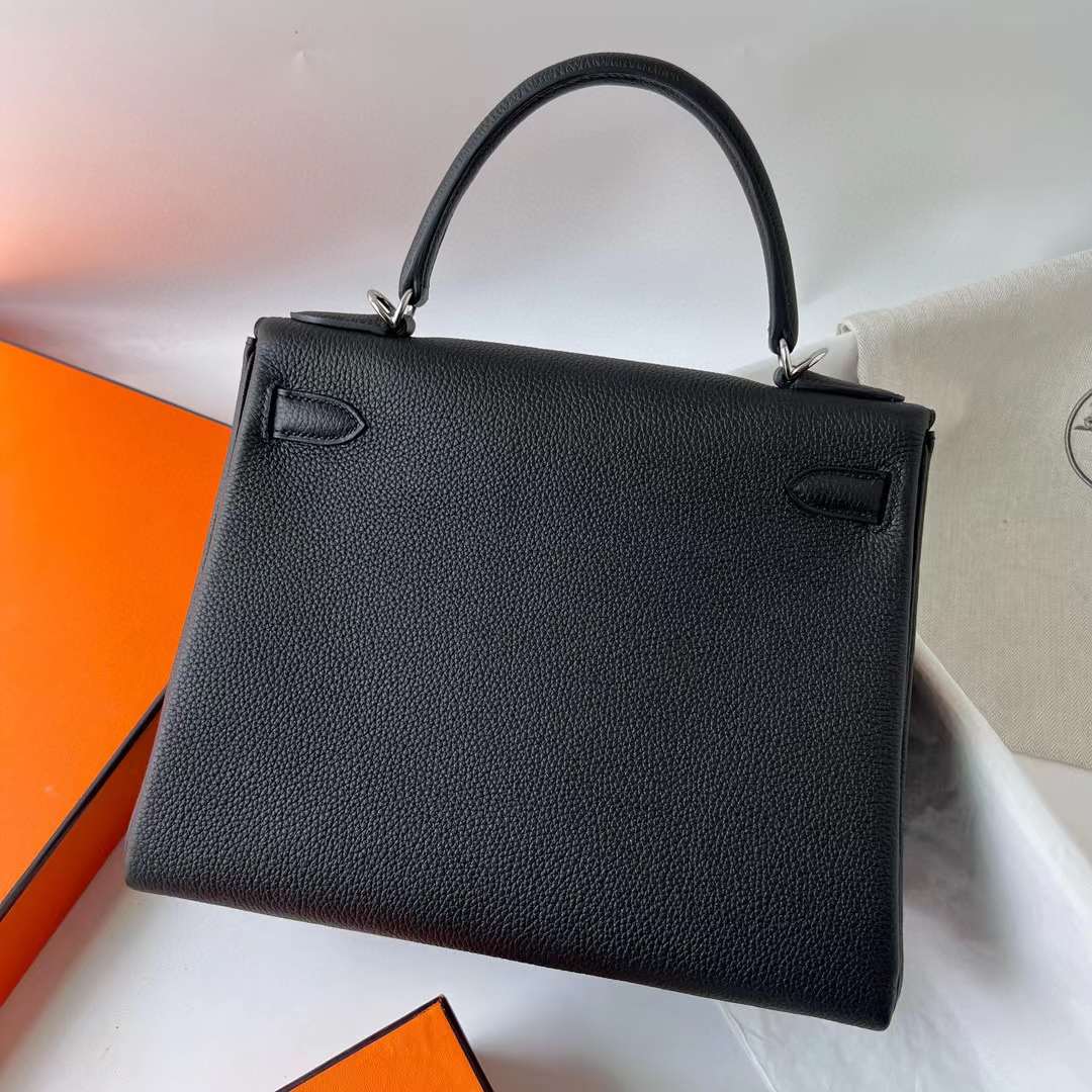 KELLY TOGO CK89 BLACK SILVER HARDWARE PHW 28CM FULL HANDMADE