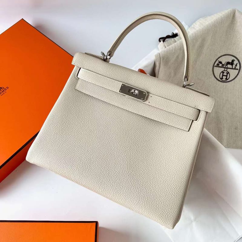 KELLY TOGO CK10 CREAMY WHITE SILVER HARDWARE PHW 28CM FULL HANDMADE