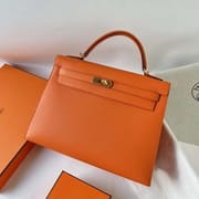 KELLY EPSOM 9J ORANGE GOLD HARDWARE 32CM FULL HANDMADE GHW