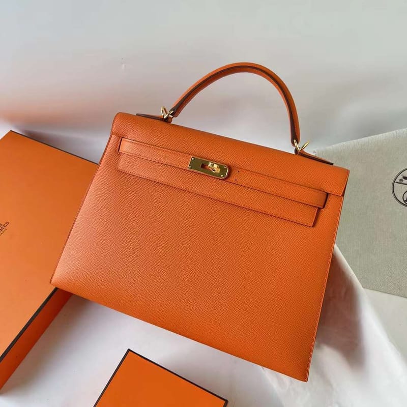 KELLY EPSOM 9J ORANGE GOLD HARDWARE 32CM FULL HANDMADE GHW