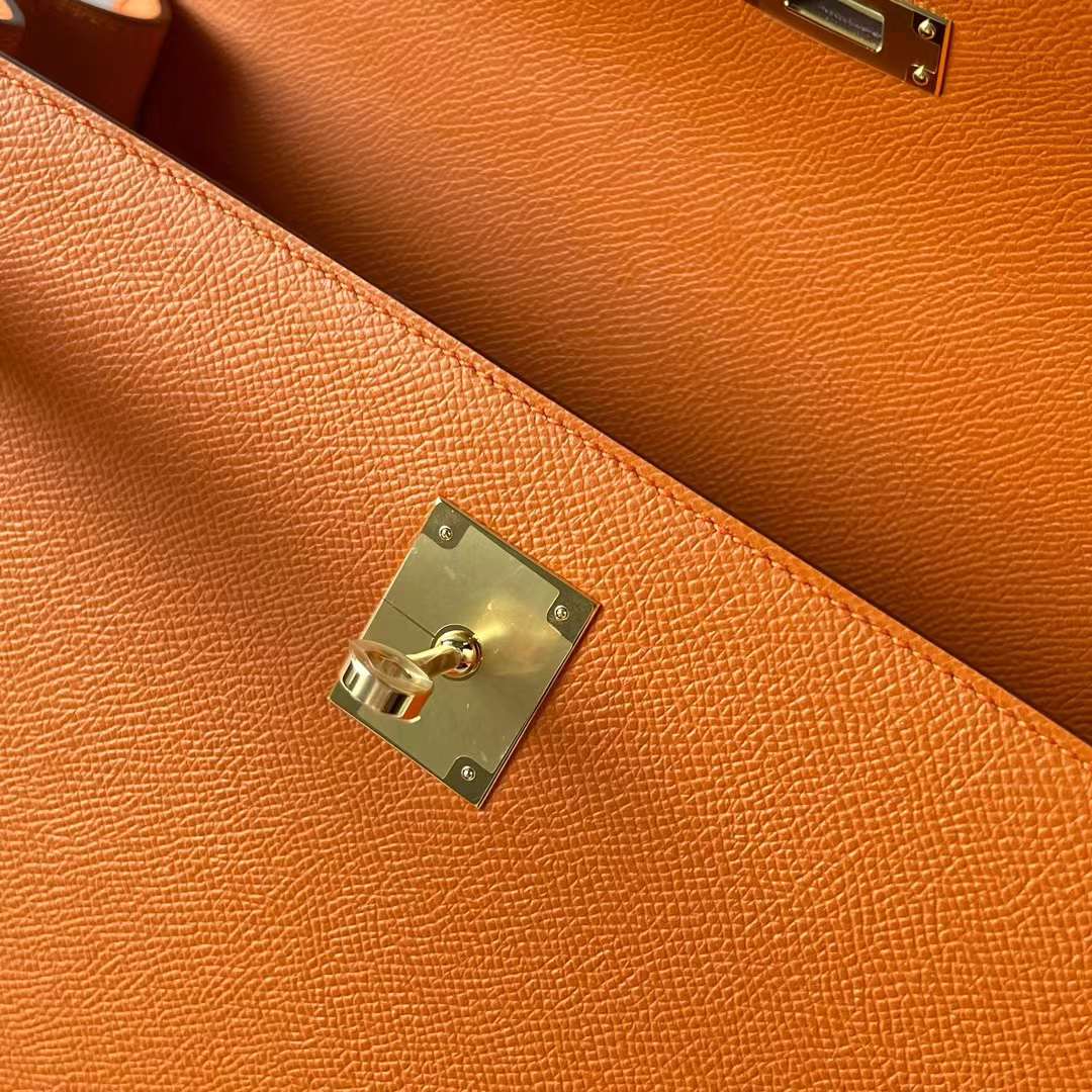 KELLY EPSOM 9J ORANGE GOLD HARDWARE 32CM FULL HANDMADE GHW