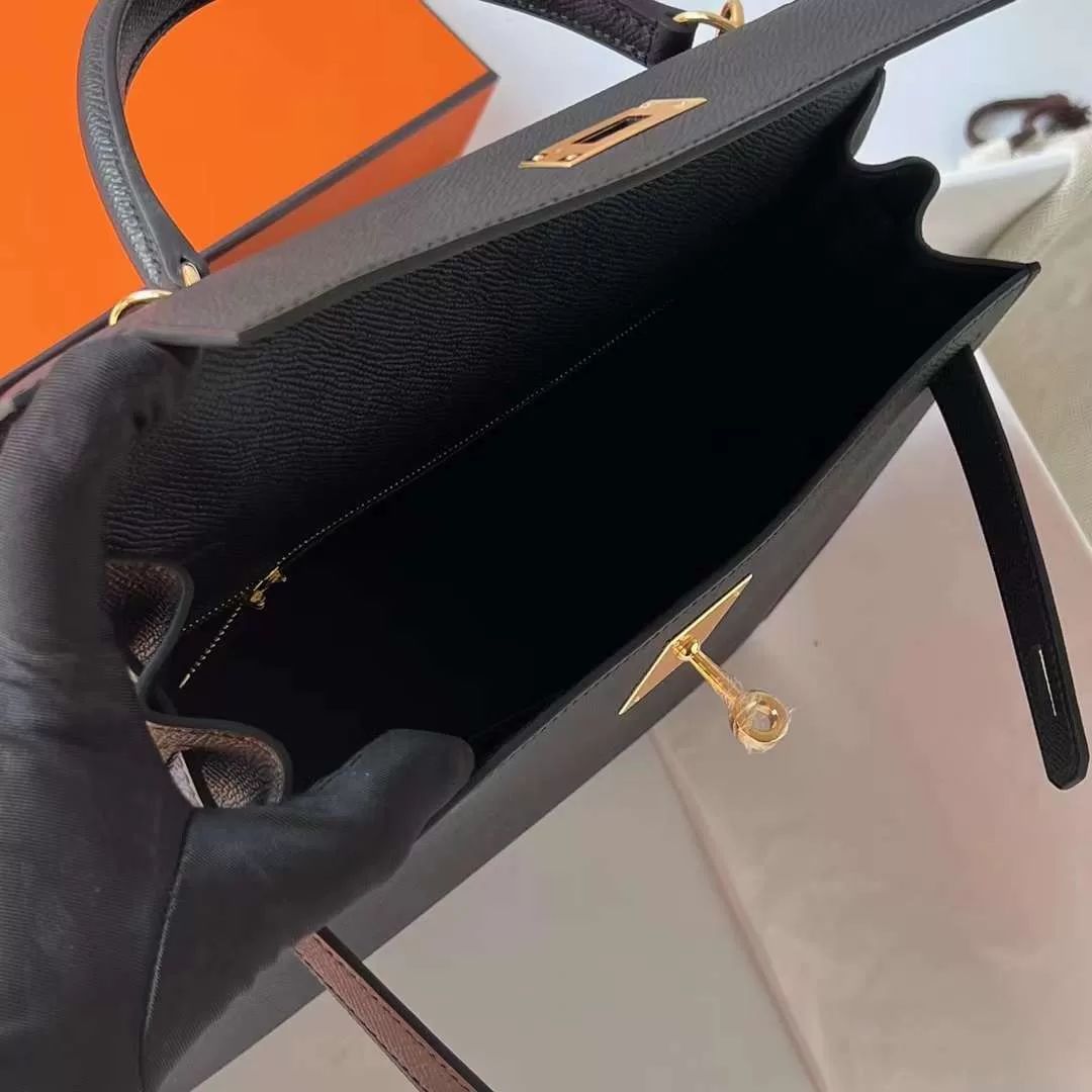 KELLY EPSOM CK89 BLACK NOIR GOLD HARDWARE GHW 28CM FULL HANDMADE