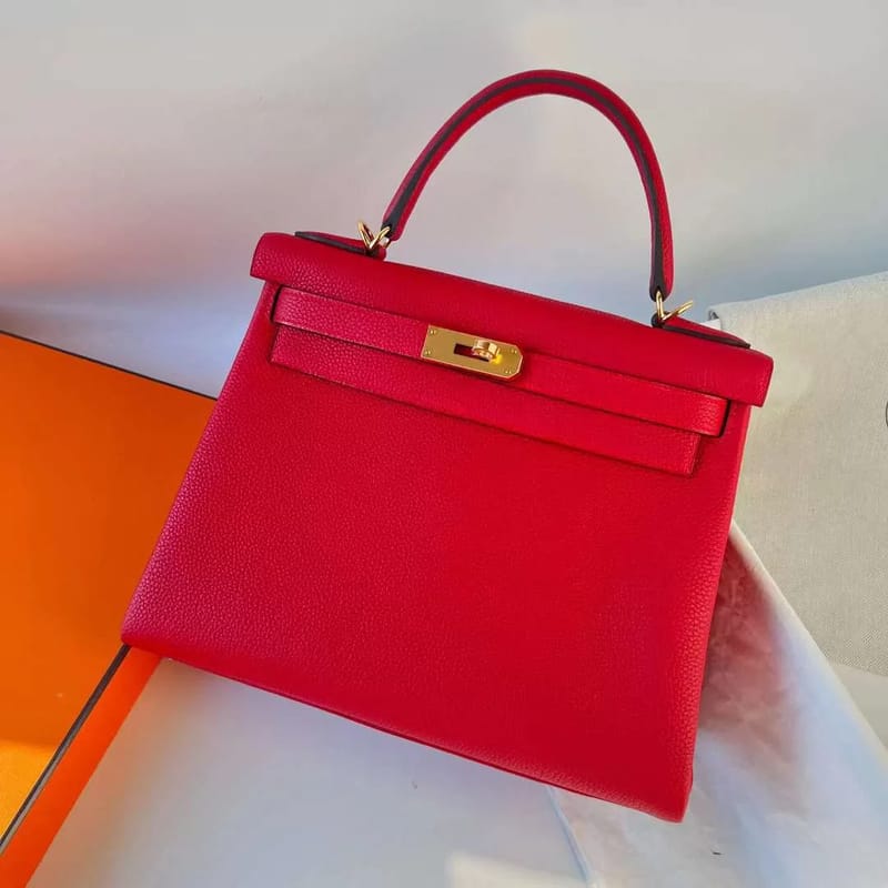 KELLY TOGO S3 BRIGHT RED GOLD HARDWARE GHW 28CM FULL HANDMADE