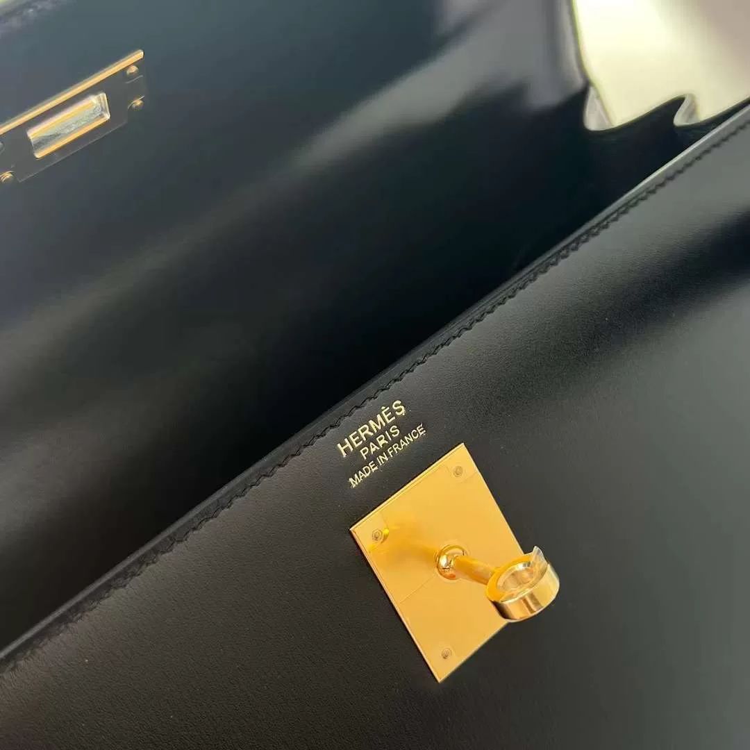 KELLY BOX CK89 BLACK GOLD HARDWARE 32CM FULL HANDMADE GHW