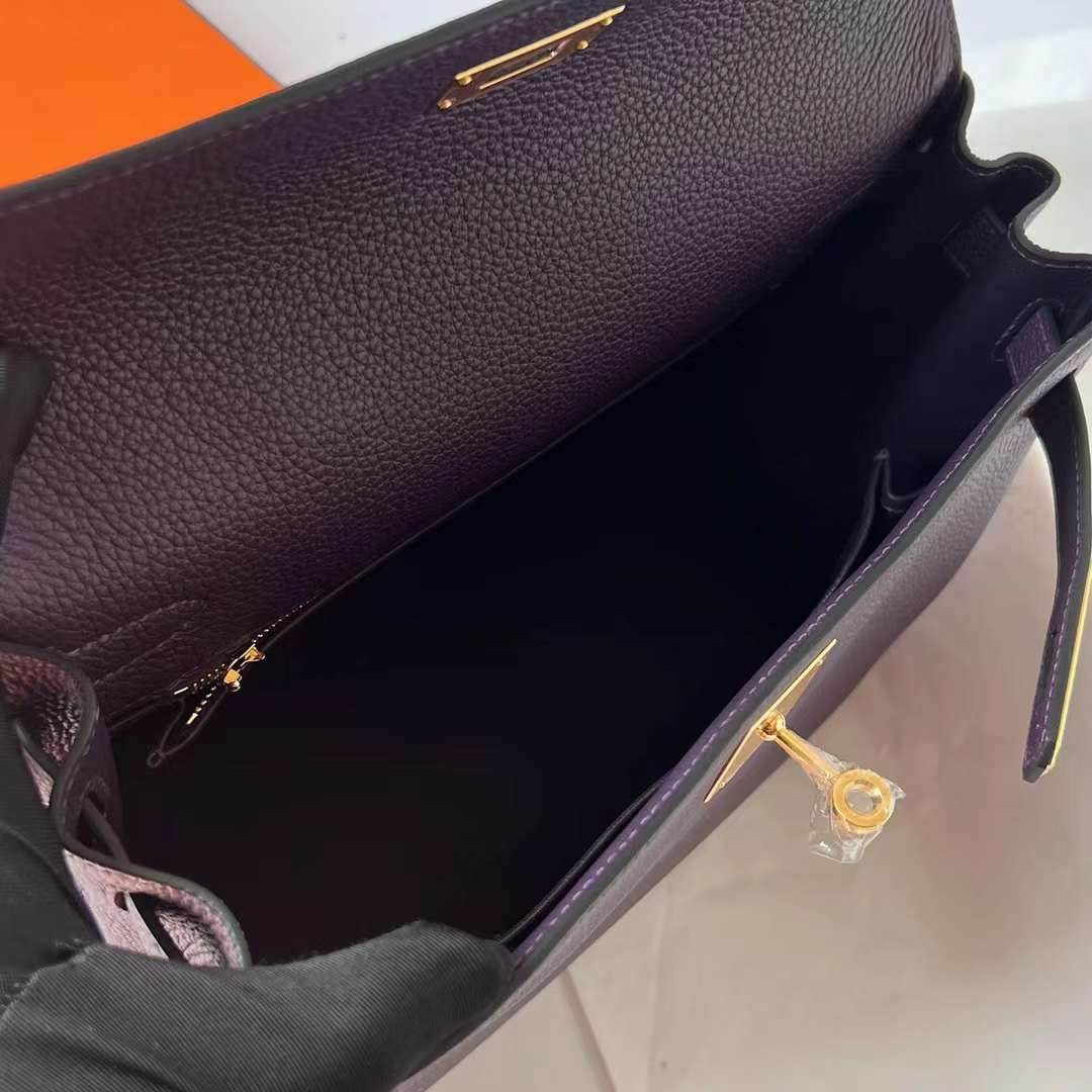 KELLY TOGO CK59 GRAPE PURPLE GOLD HARDWARE GHW 28CM FULL HANDMADE