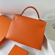 KELLY EPSOM 9J ORANGE GOLD HARDWARE 32CM FULL HANDMADE GHW