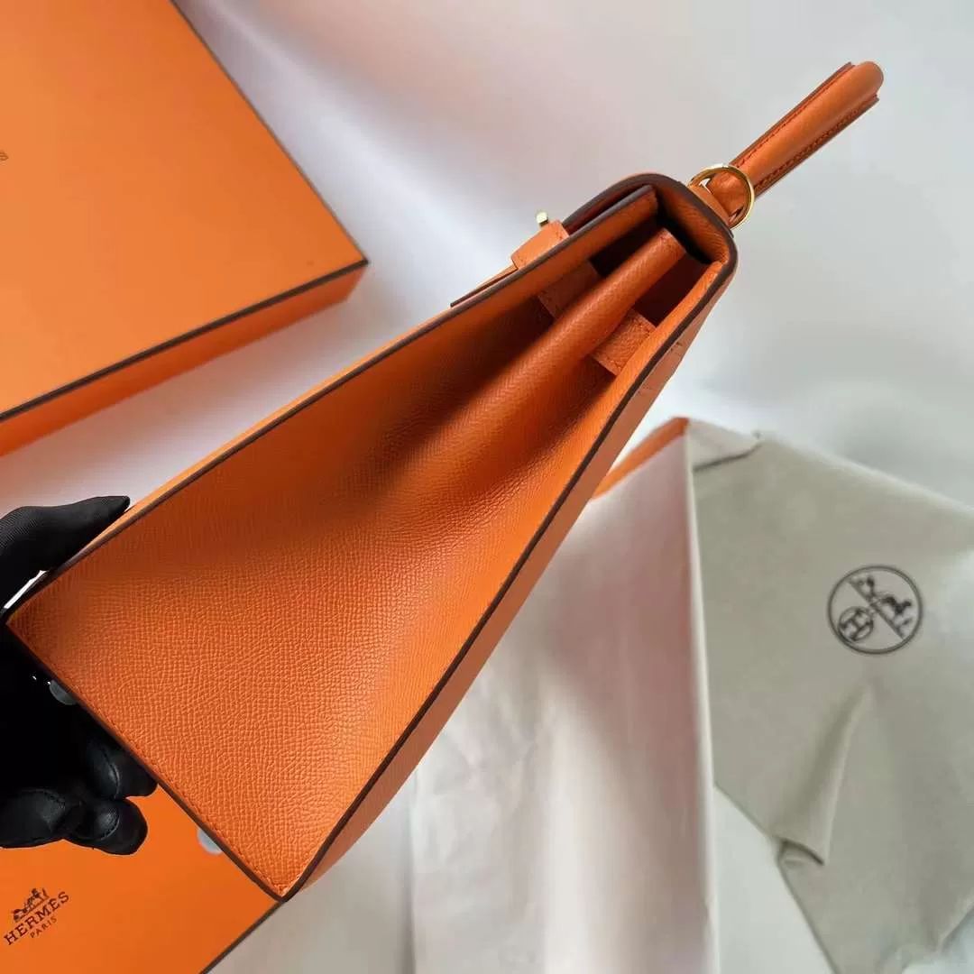 KELLY EPSOM 9J ORANGE GOLD HARDWARE 32CM FULL HANDMADE GHW