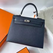 KELLY EPSOM CK67 DEEP BLUE SILVER HARDWARE PHW 25CM FULL HANDMADE