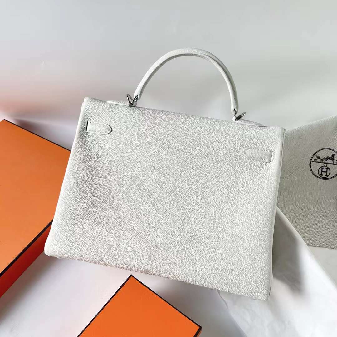 KELLY TOGO 01 PURE WHITE SILVER HARDWARE 35CM FULL HANDMADE PHW
