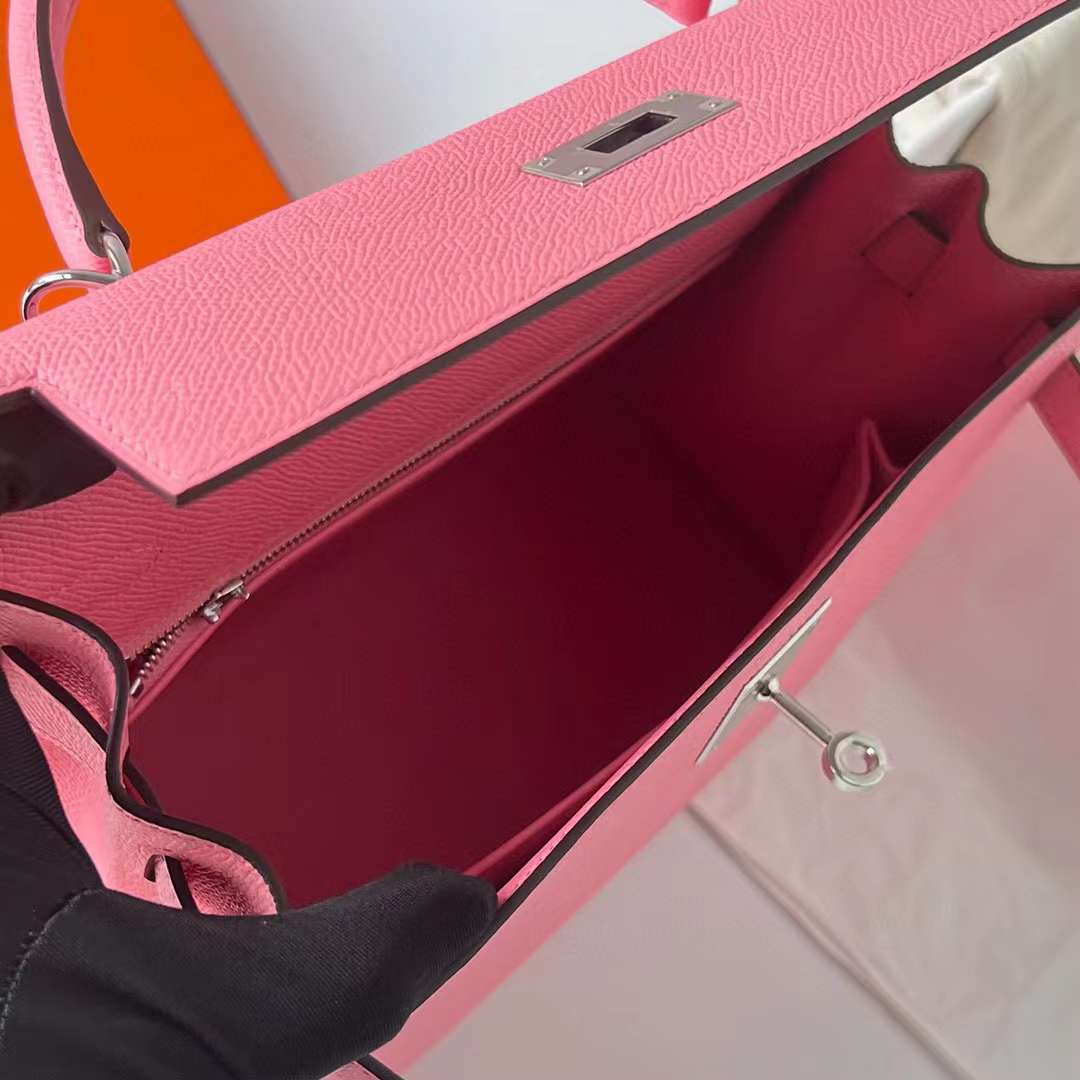 KELLY EPSOM 1Q CREAMY PINK SILVER HARDWARE PHW 28CM FULL HANDMADE