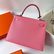 KELLY EPSOM 1Q CREAMY PINK SILVER HARDWARE PHW 28CM FULL HANDMADE