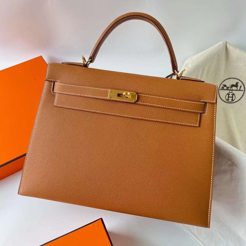 KELLY EPSOM CK37 GOLDEN BROWN GOLD HARDWARE GHW 32CM FULL HANDMADE