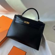KELLY BOX CK89 BLACK GOLD HARDWARE 32CM FULL HANDMADE GHW