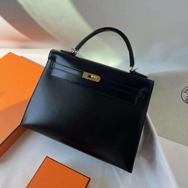 KELLY BOX CK89 BLACK GOLD HARDWARE 32CM FULL HANDMADE GHW