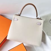 KELLY EPSOM CK10 CREAMY WHITE & 09 LIGHT PURPLE PINK & CK37 GOLDEN BROWN SILVER HARDWARE PHW 28CM FULL HANDMADE