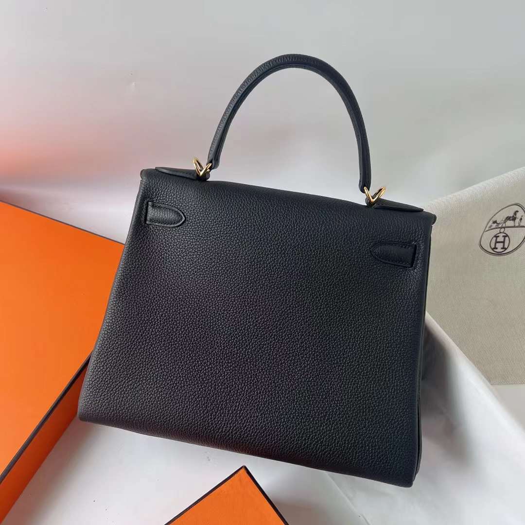 KELLY TOGO CK89 BLACK GOLD HARDWARE GHW 28CM FULL HANDMADE